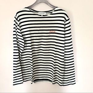 M aison Labiche Paris Embroidered Striped LS Top